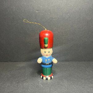 Vintage Russ Berrie #17190 Wooden Blue Green & Red Toy Soldier Ornament 3.5"
